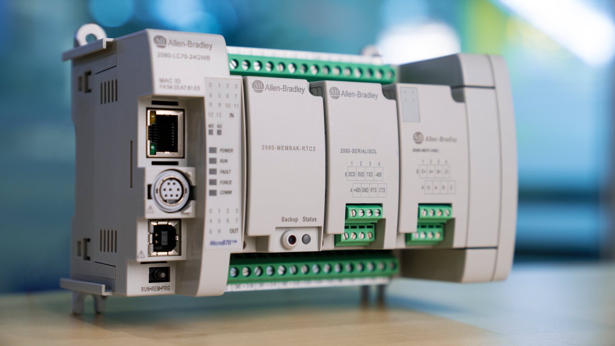 Front angled view of A Micro870 Programmable Logic Controller