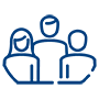 group of three blue outlined people