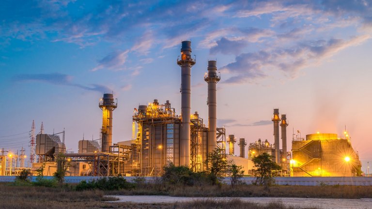Gas turbine electrical power plant at dusk
